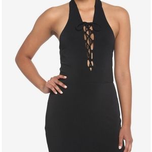 Black Lace-Up Halter Dress-SM